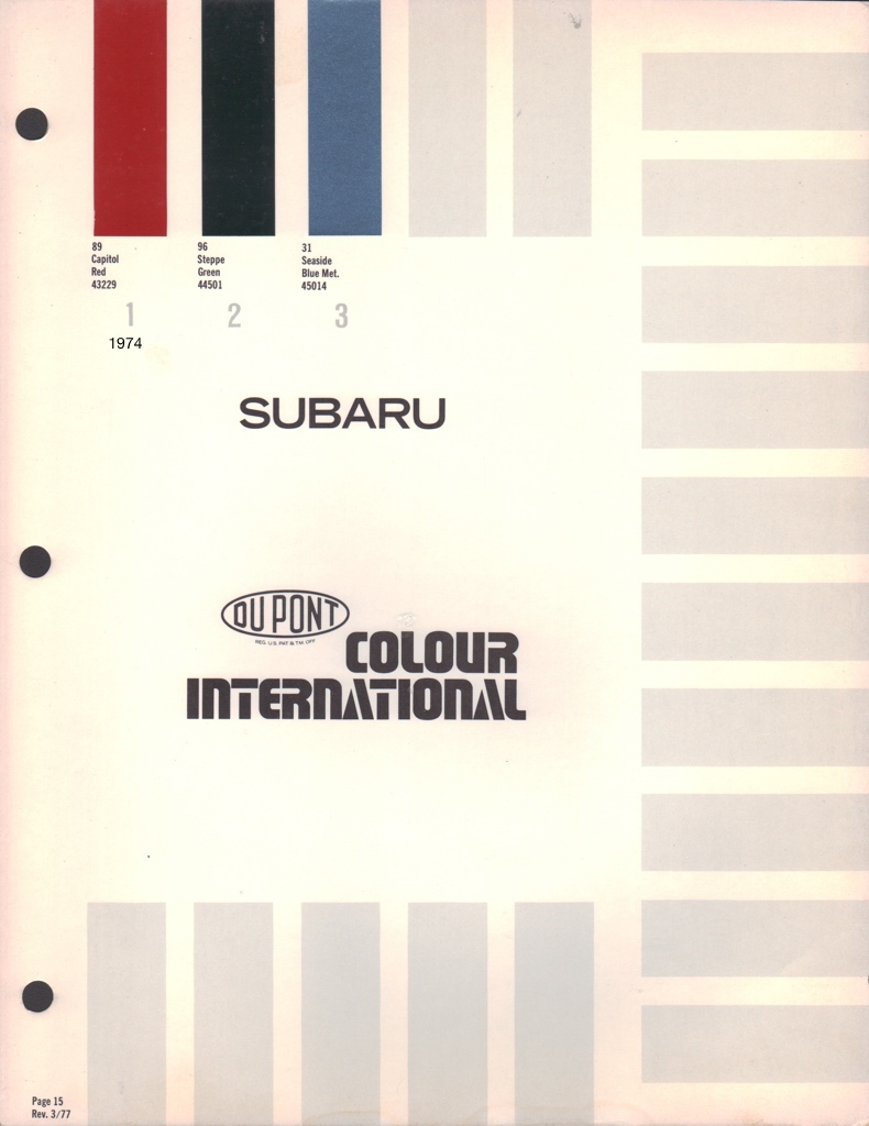 1974 Subaru International Paint Charts DuPont 2